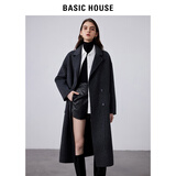 百家好/百家好格雷系毛呢外套女2024冬季新款西装领双面呢轻奢羊毛大衣 深灰 L