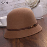 JIASHENGXI帽子女秋冬韩版羊毛呢盆帽休闲百搭渔夫帽英伦复古皮带圆顶小礼帽 驼色 M(56-58cm)