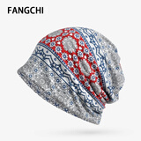 Fangchi 帽子女包头帽薄款夏堆堆帽睡帽头巾帽女棉质民族风套头帽两用 MXM-350红灰 均码 58CM左右