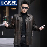 凯撒（KAISER）真皮皮衣男海宁真皮夹克男头层牛皮中长款翻领复古男士风衣外套 黑色 2XL (180) 适合体重145-160斤