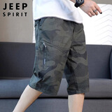 JEEP SPIRIT吉普工装短裤男夏季宽松休闲裤子男直筒纯棉七分迷彩裤 军绿 XL