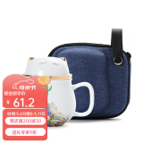 午间 招财猫陶瓷办公杯茶水分离茶杯带盖过滤家用泡茶杯水杯杯子礼品 招财猫-办公杯（光洁白）+旅行包