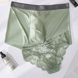 ZHUOFU【礼盒装】2条情侣内裤冰丝性感蕾丝绑带系带可解开无痕内衣套装 后交叉带款（绿色） 2条 M 女+男2XL