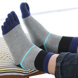 五指袜男纯棉防臭中筒四季分指五只脚趾袜子男士高筒春秋冬分趾袜 男士中腰拼接灰色 均码 3双装