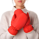 窦驰加厚白鸭绒羽绒手套男女冬季防风滑雪骑车挂脖可爱保暖触屏 红色（非触屏） 均码