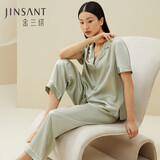 金三塔商场同款真丝睡衣女两件套100%桑蚕丝宽松情侣丝绸睡衣套中秋礼物 浅青瓷色 M