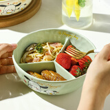 木子丘陶瓷分餐盘成人分格减脂减脂圆盘餐盘家用三格分隔蒸盘蒸饭早餐盘 【带盖】奶绿-纯色-异形三格碗