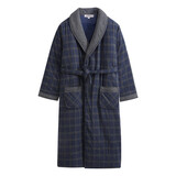 美标商场同款秋冬男士三层加厚睡衣纯棉睡袍浴袍全棉质休闲格子家居服 灰蓝（三层加厚夹棉） L (170/92A)