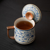 兮元记羊脂玉瓷茶杯办公室男女士个人陶瓷马克杯带盖喝茶水杯子公司定制 繁花米黄汝窑言宋水杯【简装】