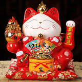 吉善缘电动摇手陶瓷招财猫店铺公司开业礼品办公室桌面摆件乔迁新居礼物 12寸红红火火（电动摇手）
