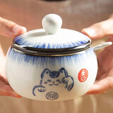 和风四季釉下彩调味罐复古盐罐油罐厨房调料罐调料盒陶瓷辣椒罐猪油罐炖盅 招财猫蓝色大号调味罐550ml配勺