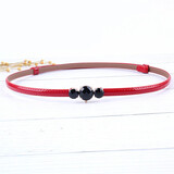 庭睿 小皮带女百搭装饰连衣裙免打孔细腰带水钻西装大衣收腰裤带黑色 红色