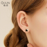 琦君四叶草耳钉女S925银简约小巧气质韩国耳饰品生日礼物送女友闺蜜 四叶草耳钉版（玫瑰金黑玛瑙）