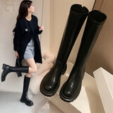 ZHR长靴女冬加绒保暖不过膝女靴厚底增高显瘦百搭女靴  黑色 40