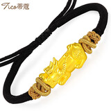 蒂蔻（Tico）招财貔貅黄金手链男女编织黑绳足金转运珠路路通手串生日礼物