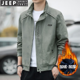 JEEP SPIRIT吉普夹克男士外套秋冬季新款加绒加厚中青年春秋上衣服时尚休服装 军绿（加绒） XL（125斤-140斤）