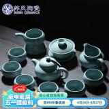 苏氏陶瓷汝窑茶具高品质美人茶壶加盖碗整套功夫茶具开片可养金线带礼盒装