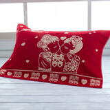 法兰格慕结婚枕巾纯棉纱布一对喜庆红色新婚陪嫁婚庆情侣喜字回礼加厚 爱永恒一对装 50x75cm