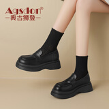 奥古狮登（Agsdon）乐福鞋女英伦风厚底通勤小皮鞋一脚蹬百搭单鞋 531168 黑色 37