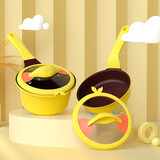 Didinika宝宝辅食锅奶锅婴儿16cm小锅平底汤锅麦饭石不粘锅煮泡面热牛奶锅 嘎嘎鸭套锅 16cm