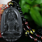 客瑞思黑曜石本命佛吊坠属兔本命年八大守护神文殊菩萨男女款项链 属鸡  不动尊菩萨 小号  六字箴言珠链