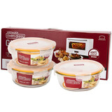 乐扣乐扣（LOCK&LOCK）格拉斯保鲜盒 高硼硅耐热玻璃可微波炉烤箱饭盒保鲜盒套装3件套  LLG851S008（600*2+900ml）