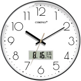 康巴丝（Compas）挂钟客厅时钟钟表挂墙自动对时电波钟 C6219AY钢琴黑 13.8英寸