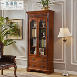乐满庭 美式书柜雕花实木书柜美式乡村玻璃门书橱并排组合双门复古书架 单个书柜0.95米长