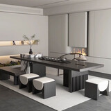 现代轻奢岛台茶桌 新中式实木大板茶桌 设计师款高端定制岩板茶 1.6米岩板石柱茶桌