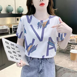 诗娅达夏季T恤女短袖韩版2025新款体恤女装条纹洋气印花字母宽松上衣 白色【大VA字母】 L建议100-115斤