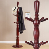 盛连实木衣帽架落地卧室客厅衣服架欧式组装移动立式多层衣架子挂衣架 C-3亚光红圆盘