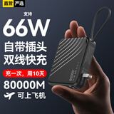 超级马 直营【3C认证｜可上飞机】支持超级快充自带线充电宝AC插头大容量20000毫安移动电源适用苹果小米 绅士黑+50000M+优质电芯 3C认证【全国当日/次日达】可上飞机高铁