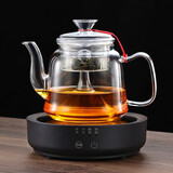 逸集耐热全玻璃黑茶蒸茶壶煮茶器电陶炉加厚烧水壶养生壶家用茶具套装 B款壶双内胆+简易黑炉