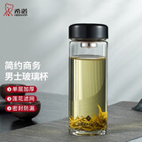 希诺（HEENOOR） 玻璃杯男士大容量单层透明加厚泡茶水杯商务便携家用带盖杯子 珠光黑-带滤网400ml