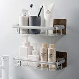 双庆 太空铝置物架 浴室免打孔收纳架卫生间吸盘无痕贴挂架厨卫通用储物架子 长方形/银色/2个装