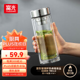 富光玻璃杯双层带茶隔大容量水杯 高档商务泡茶杯 高硼硅杯子500ml