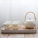 古笙记 防烫杯 景德镇陶瓷茶具套装家用茶壶茶杯现代简约中式手绘泡茶壶 白金梅花防烫茶具 含储水茶盘 7件