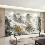 新福壁海新中式电视背景墙壁纸8d立体红色山水3d墙纸江山壁画客厅影视墙布 主图款 定制