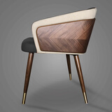 托尼斯餐椅简约创意家用北欧餐厅实木椅子皮艺现代休闲洽谈咖啡厅设计师 深灰色+米白（科技布）