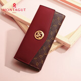 梦特娇（MONTAGUT）包包女包钱包女长款翻盖时尚大容量手包多层包包新女士手拿包 R3722014021枣红