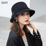 JIASHENGXI羊毛渔夫帽女冬季日系时尚帽子女秋冬百搭圆脸合适韩版潮洋气盆帽 黑色 可调节