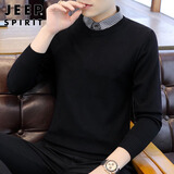 JEEP SPIRIT吉普毛衣男秋冬季韩版假两件针织衫男士线衣男装 黑色 XL 