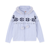 F426官方店国潮牌秋季新款情侣高级慵懒连帽毛领费尔岛毛衣 蓝色 M