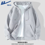 回力（Warrior）开衫卫衣男秋季薄款ins港风宽松休闲拉链上衣春秋款男生连帽外套 【重磅面料】灰#HL纯色 XL