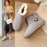 ZHR反绒牛皮雪地靴女圆头套脚平底女靴保暖棉鞋手工缝制秋冬新 卡其色 36