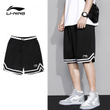李宁（LI-NING）短裤男夏季速干冰丝透气宽松休闲运动裤子跑步健身美式篮球五分裤 黑色 篮球裤【速干透气】 5XL /200(220斤-235斤)