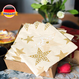 杜霓德国进口成品印花纸巾50片//盒Duni杜霓原木浆餐桌花色餐巾纸抽纸 176069-1富贵金色星 3层 50片*1盒 三层/33*33CM/50片/盒