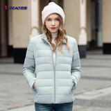 杰奥 轻薄轻便羽绒服女短修身柔软轻盈百搭保暖90鸭绒女装立领1313202 2450#浅雾蓝 M (165)