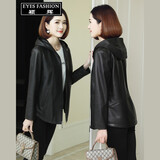 颖辉真皮皮衣女海宁绵羊皮中长款外套女修身春秋冬季新款休闲连帽夹克 黑色 XL /115-125斤可穿