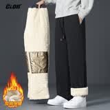 CLOR羊羔绒裤子男士秋冬季加绒加厚保暖休闲运动直筒裤CL45JR黑色2XL